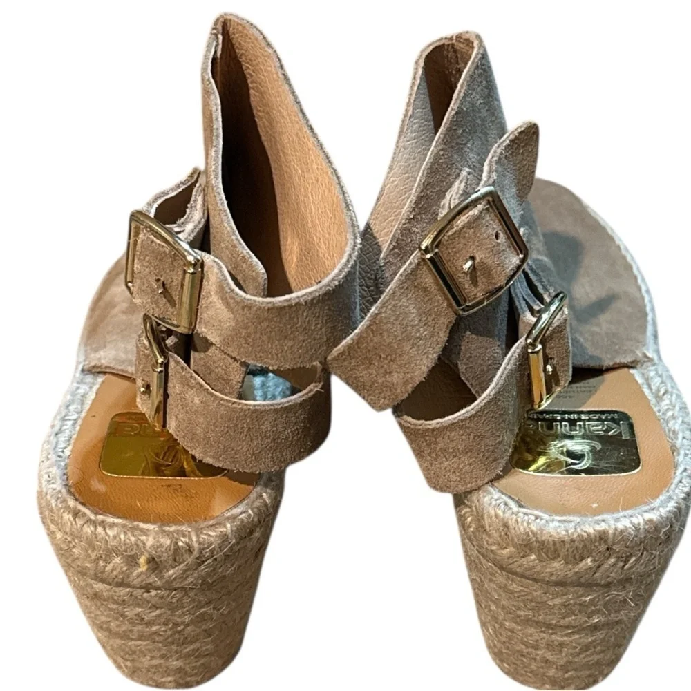 EUC - Kanna Suede Espadrille Peep Toe Wedges - Size 7.5